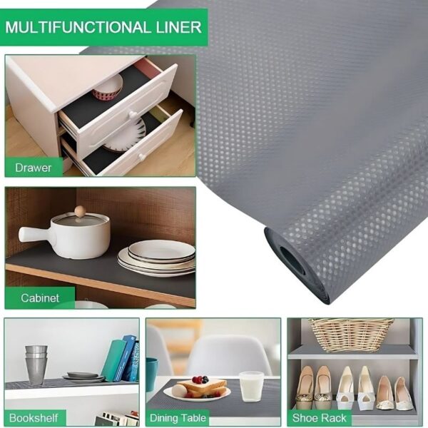 anti slip fridge & shelf mat | waterproof & washable sheet for kitchen, drawer, cabinet use | dark grey color