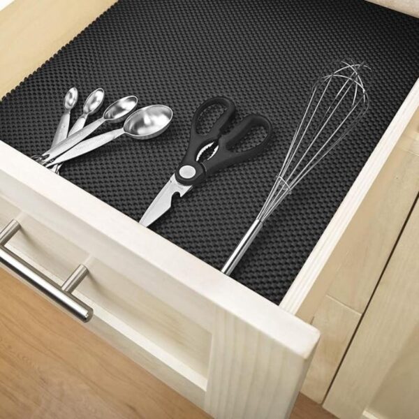 anti slip fridge & shelf mat | waterproof & washable sheet for kitchen, drawer, cabinet use | black color