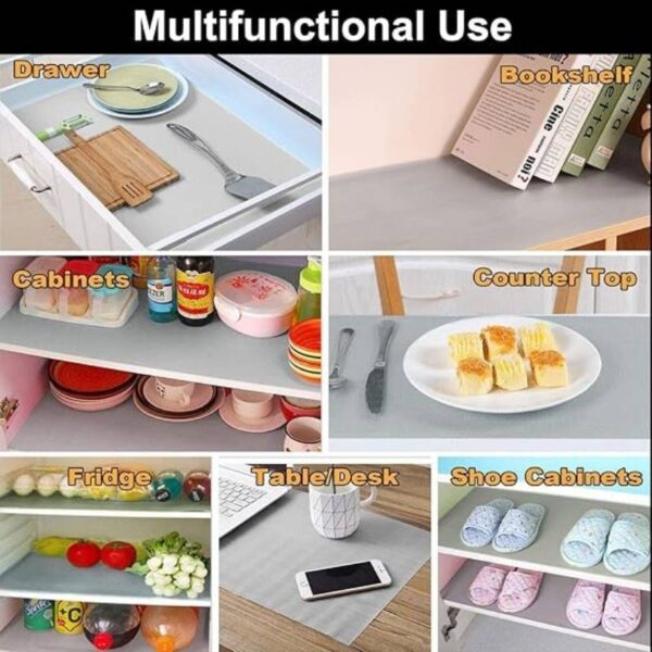 anti slip fridge & shelf mat | waterproof & washable sheet for kitchen, drawer, cabinet use | light grey color