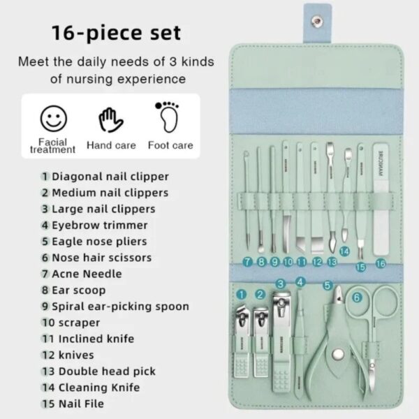 16 pcs stainless steel color coated manicure and pedicure set with leather case for travel and home use | random color