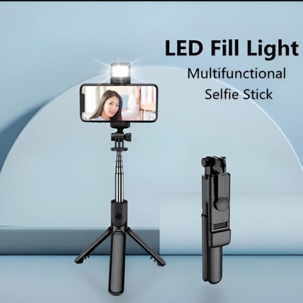 r1s bluetooth selfie stick tripod with remote control | 360° foldable selfie rod for phone & action camera with led light