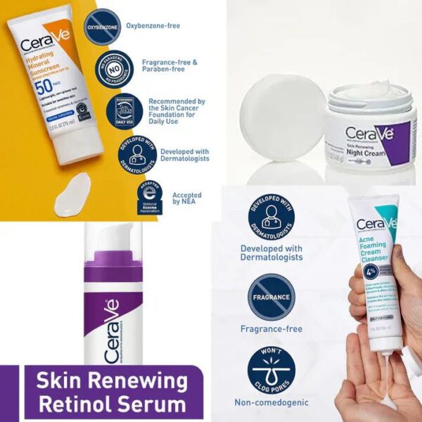 cerave 4 in 1 skincare kit – cleanser, serum, sunblock & night cream