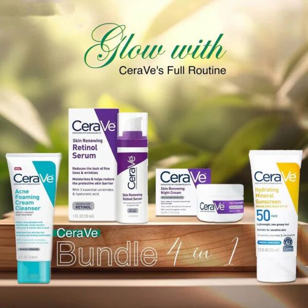 cerave 4 in 1 skincare kit – cleanser, serum, sunblock & night cream