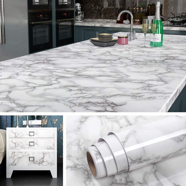 marble sheet sticker | white & grey | 60 x 200 cm